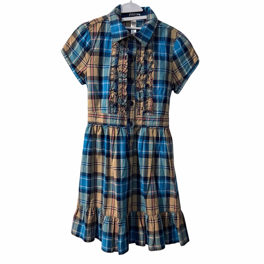 Cherokee Plaid Kids Dress in Blue and Tan